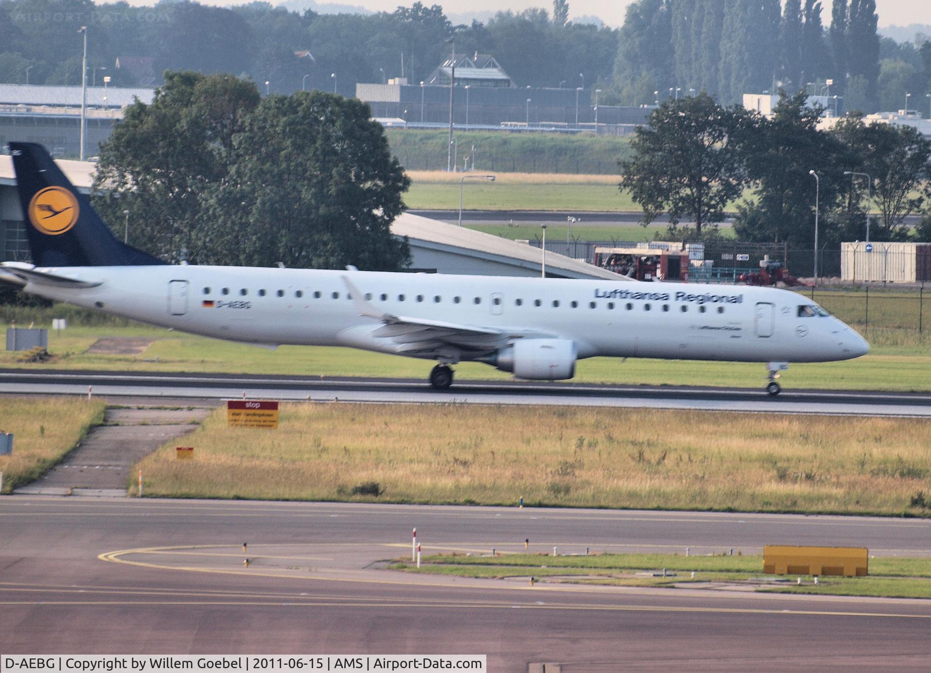D-AEBG, 2011 Embraer 195LR (ERJ-190-200LR) C/N 19000423, Arrival on Schiphol Airport