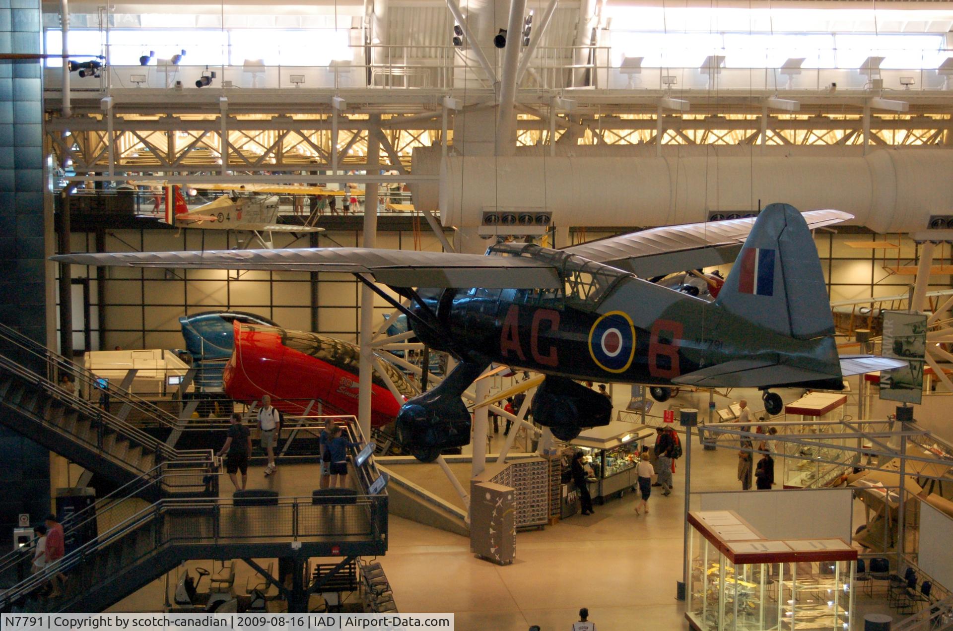 N7791, 1940 Westland Lysander III C/N 1185, 1942 Westland Lysander IIIa at the Steven F. Udvar-Hazy Center, Smithsonian National Air and Space Museum, Chantilly, VA