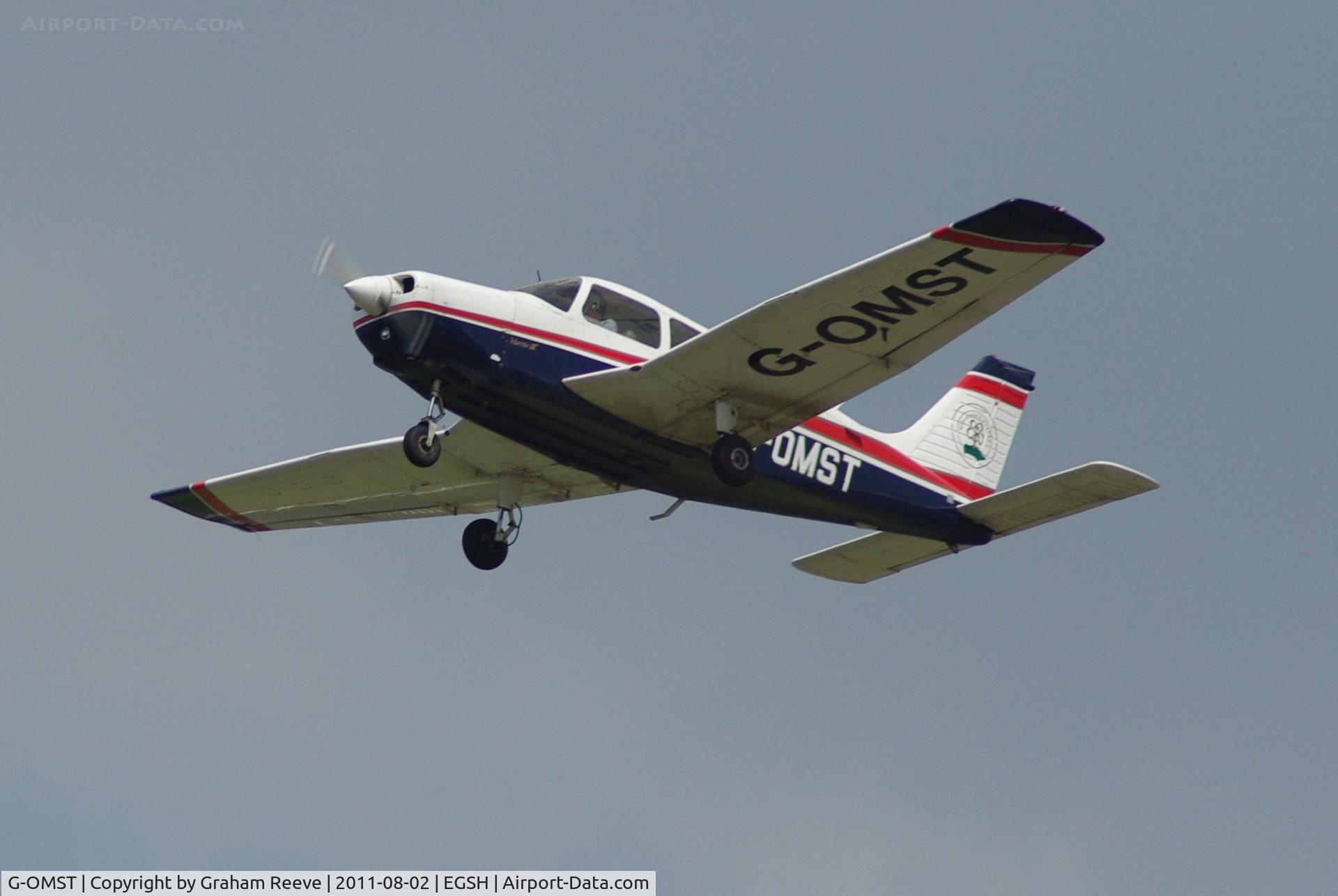 G-OMST, 2001 Piper PA-28-161 Cherokee Warrior III C/N 2842121, Departing from Norwich.