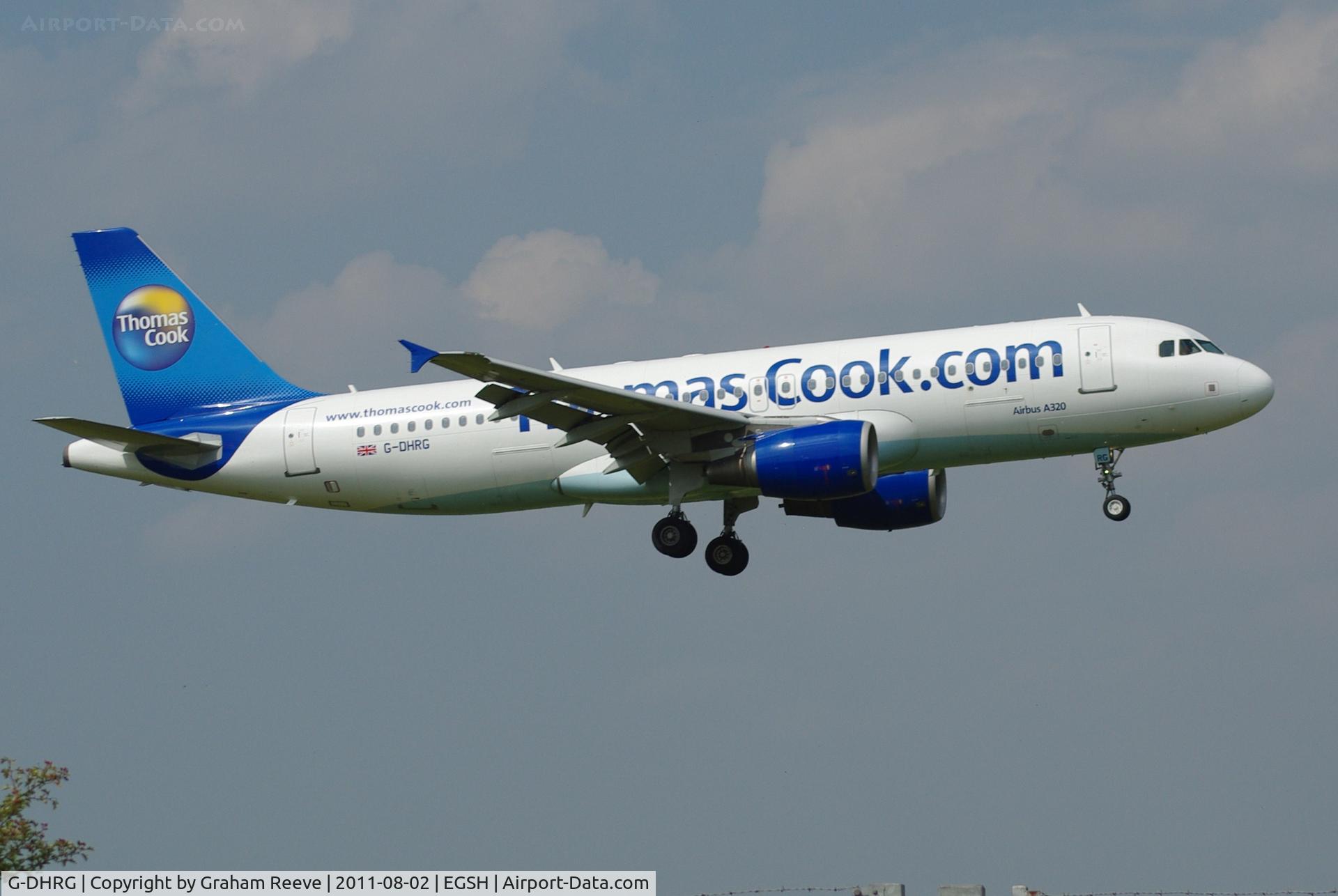 G-DHRG, 2003 Airbus A320-214 C/N 1942, About to touch down.
