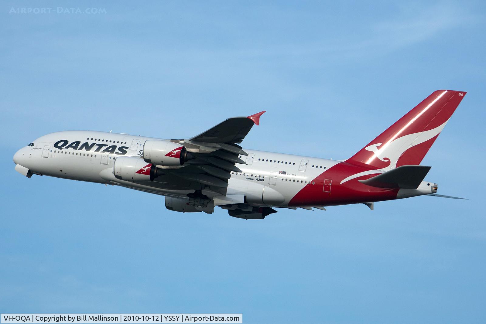 VH-OQA, 2008 Airbus A380-842 C/N 014, away from 34L