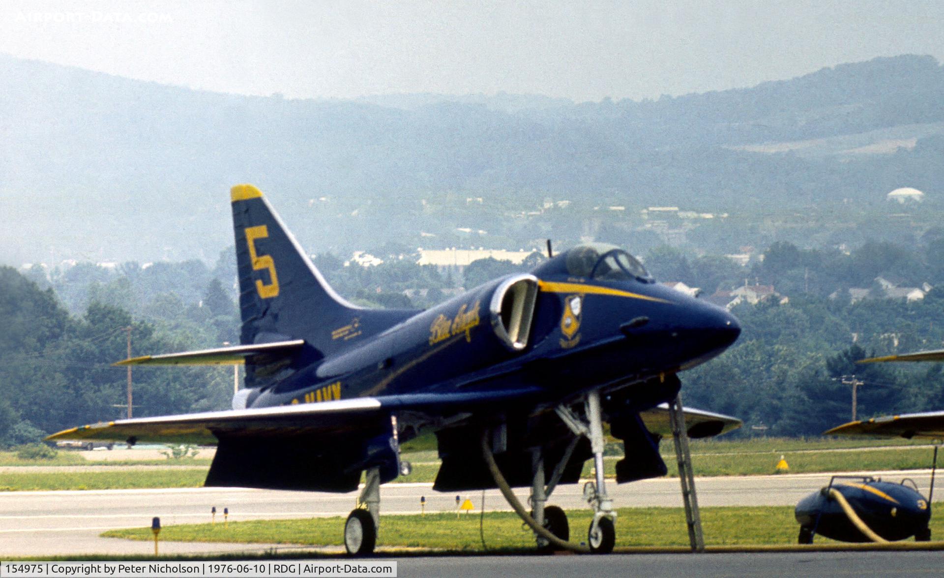 154975, Douglas A-4F Skyhawk C/N 13791, A-4F Skyhawk Blue Angels number 5 on the flight-line at the 1976 Reading Airshow.