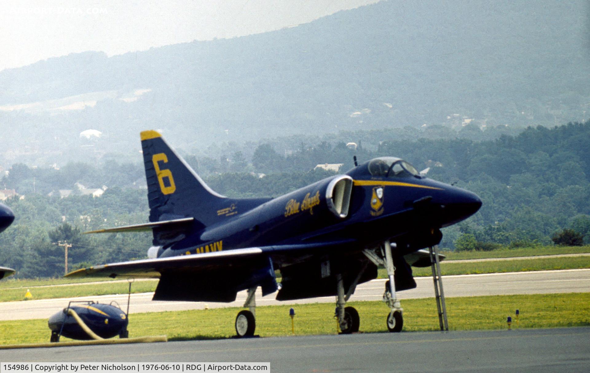 154986, Douglas A-4F Skyhawk C/N 13802, A-4F Skyhawk Blue Angels number 6 on the flight-line at the 1976 Reading Airshow.