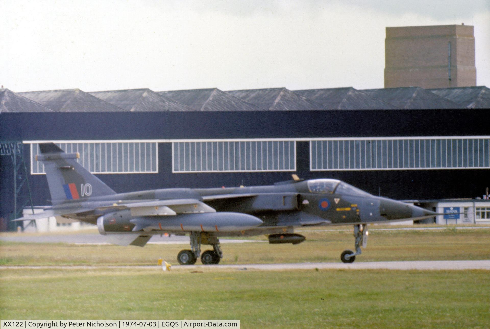 XX122, 1974 Sepecat Jaguar GR.1 C/N S.15, Jaguar GR.1 of 226 Operational Conversion Unit taking off on Runway 23 at RAF Lossiemouth in the Summer of 1974.