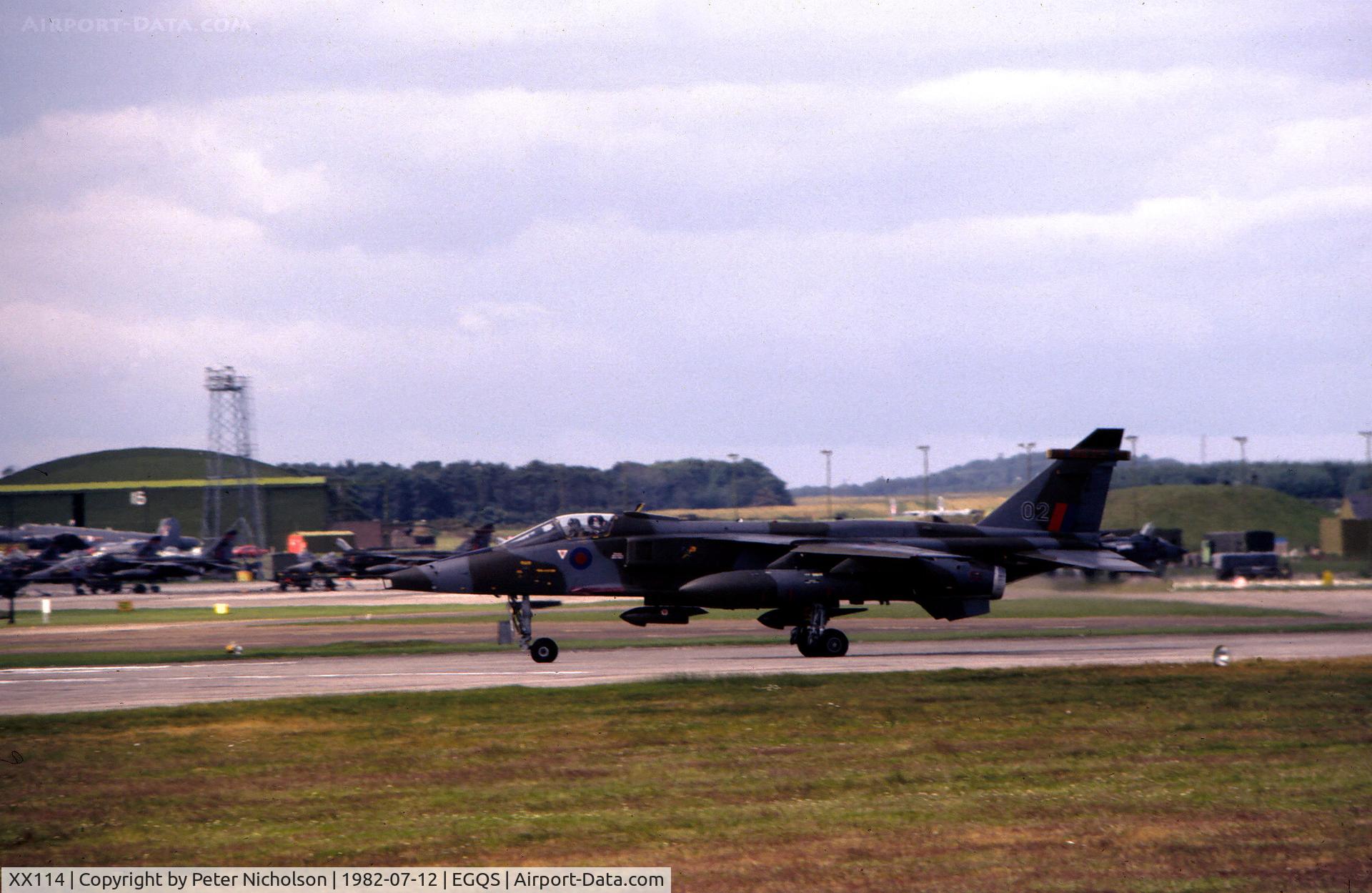 XX114, 1973 Sepecat Jaguar GR.1 C/N S.7, Jaguar GR.1 of 226 Operational Conversion Unit joining Runway 23 at RAF Lossiemouth in the Summer of 1982.