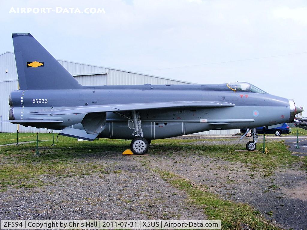 ZF594, English Electric Lightning F.53 C/N 95303, ex Saudi AF (53-696) painted to represent XS933 EE Lightning F.6 of No. 11 Squadron, displayed at the North East Aircraft Museum, Unsworth