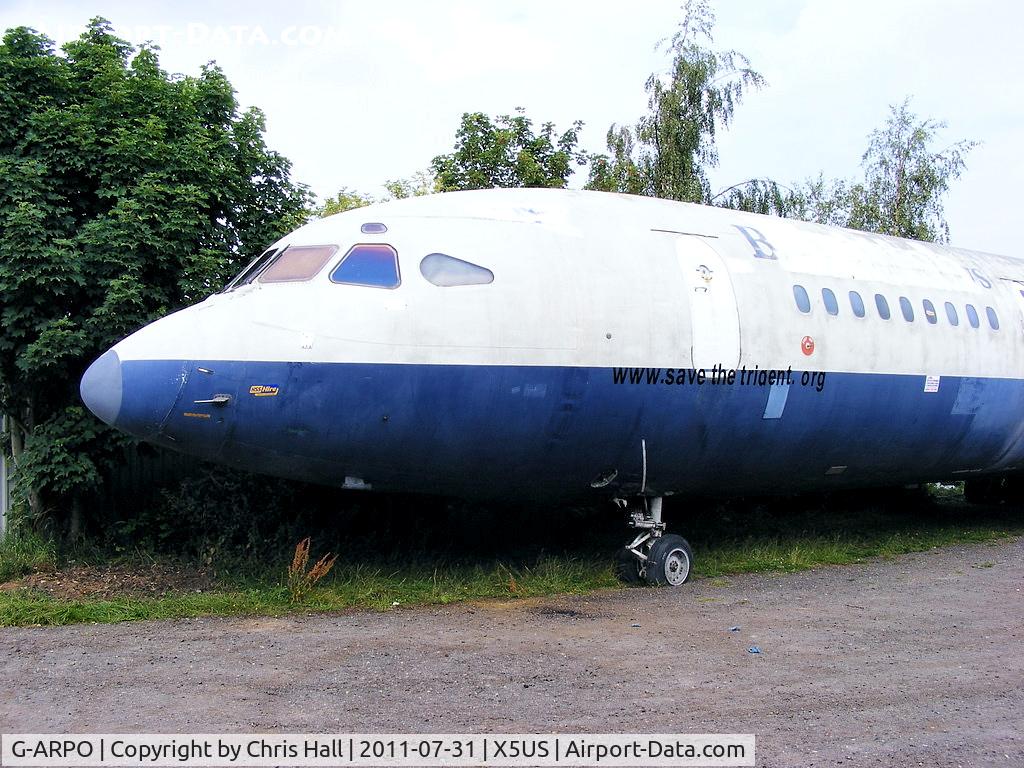 G-ARPO, 1965 Hawker Siddeley HS-121 Trident 1C C/N 2116, G-ARPO HS Trident 1C that had just arrived at the NEAM a few minutes before we did. It was transported on a low-loader from the International Fire Training Centre at Teeside Airport. Full details of the movecan be seen at http://www.savethetrident.org