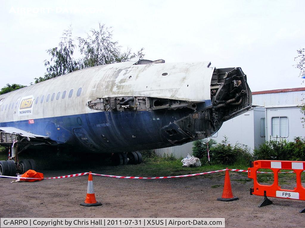 G-ARPO, 1965 Hawker Siddeley HS-121 Trident 1C C/N 2116, G-ARPO HS Trident 1C that had just arrived at the NEAM a few minutes before we did. It was transported on a low-loader from the International Fire Training Centre at Teeside Airport. Full details of the movecan be seen at http://www.savethetrident.org