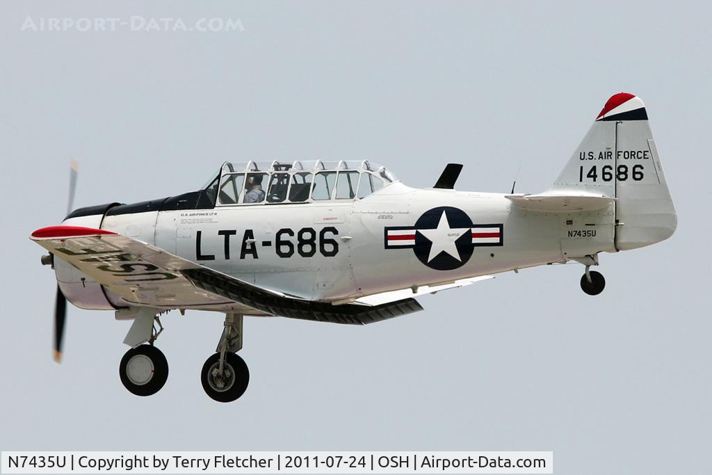 N7435U, 1943 North American AT-6D Texan C/N 88-14666, 1943 North American AT-6D, c/n: 8814666 arriving at 2011 Oshkosh