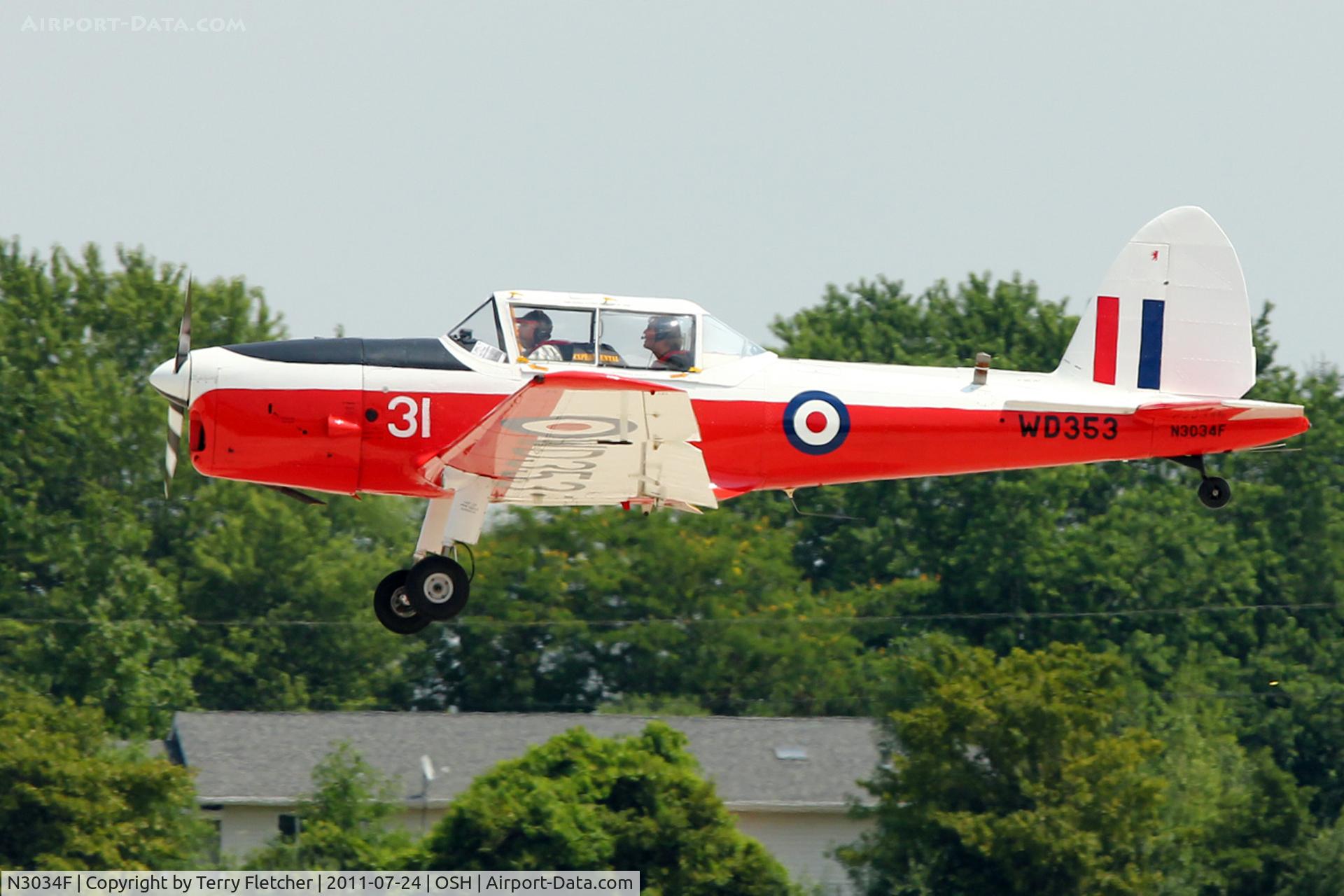 N3034F, De Havilland DHC-1 Chipmunk T.10 C/N C1/0291, Dehavilland DHC-1 T.MK. 10, c/n: C1-0291 arriving at 2011 Oshkosh