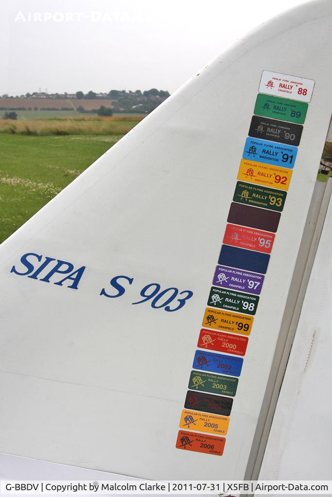 G-BBDV, 1951 SIPA 903 C/N 7, Sipa 903 at Fishburn Airfield, July 2011. No sticker for 2001, the year of the foot & mouth outbreak!