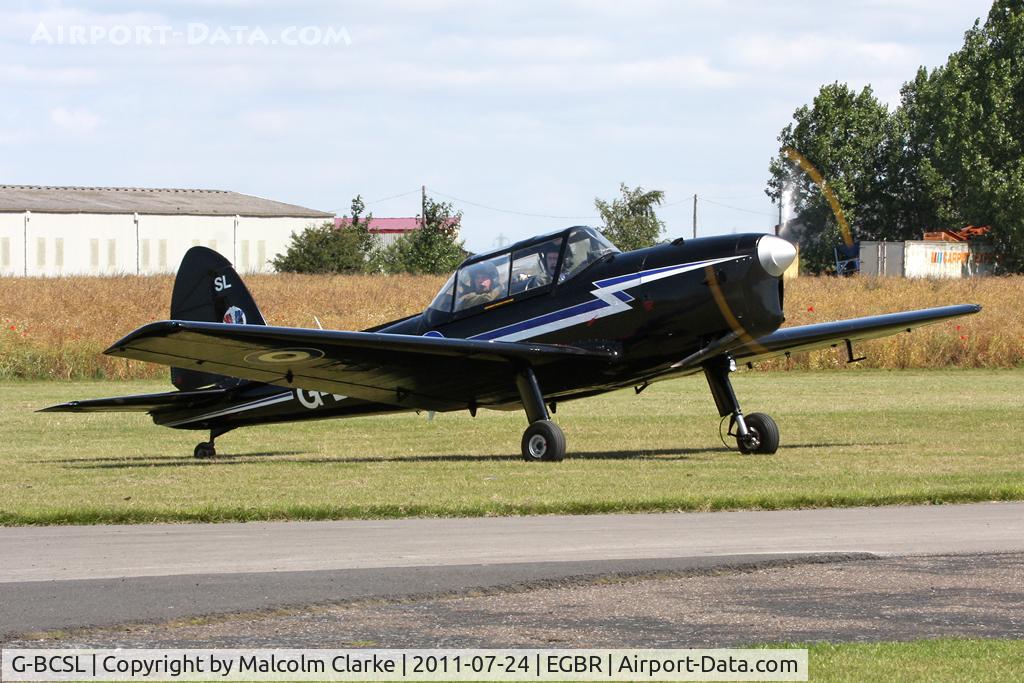 G-BCSL, 1951 De Havilland DHC-1 Chipmunk 22 C/N C1/0524, De Havilland DHC-1 Chipmunk 22 arrives for Breighton Airfield's Wings & Wheels Weekend, July 2011.