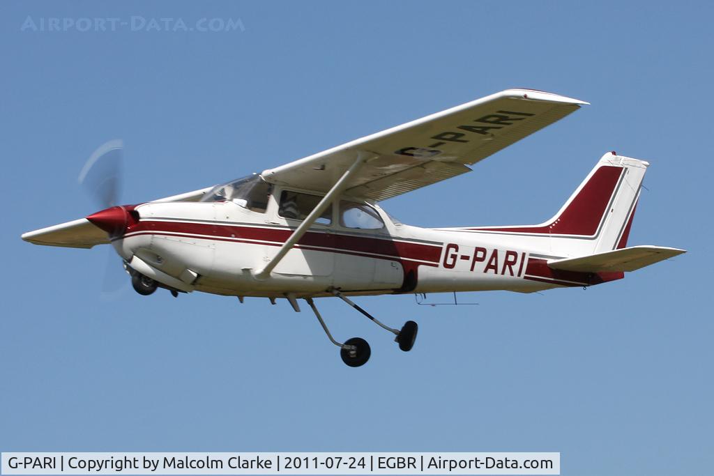 G-PARI, 1980 Cessna 172RG Cutlass RG Cutlass RG C/N 172RG-0010, Cessna 172RG Cutlass tucks up its undercarriege leaving Breighton Airfield's Wings & Wheels Weekend, July 2011.