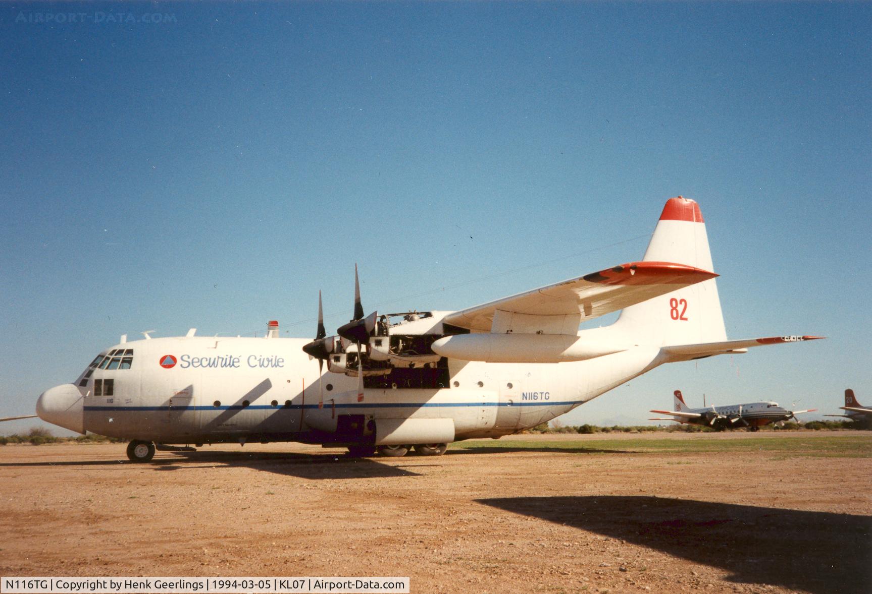 N116TG, 1956 Lockheed C-130A Hercules C/N 182-3086, Fire Bomber , T & G Aviation - Securite Civile

C-130 A Hercules  cn 382-2086

Chandler Memorial Airport