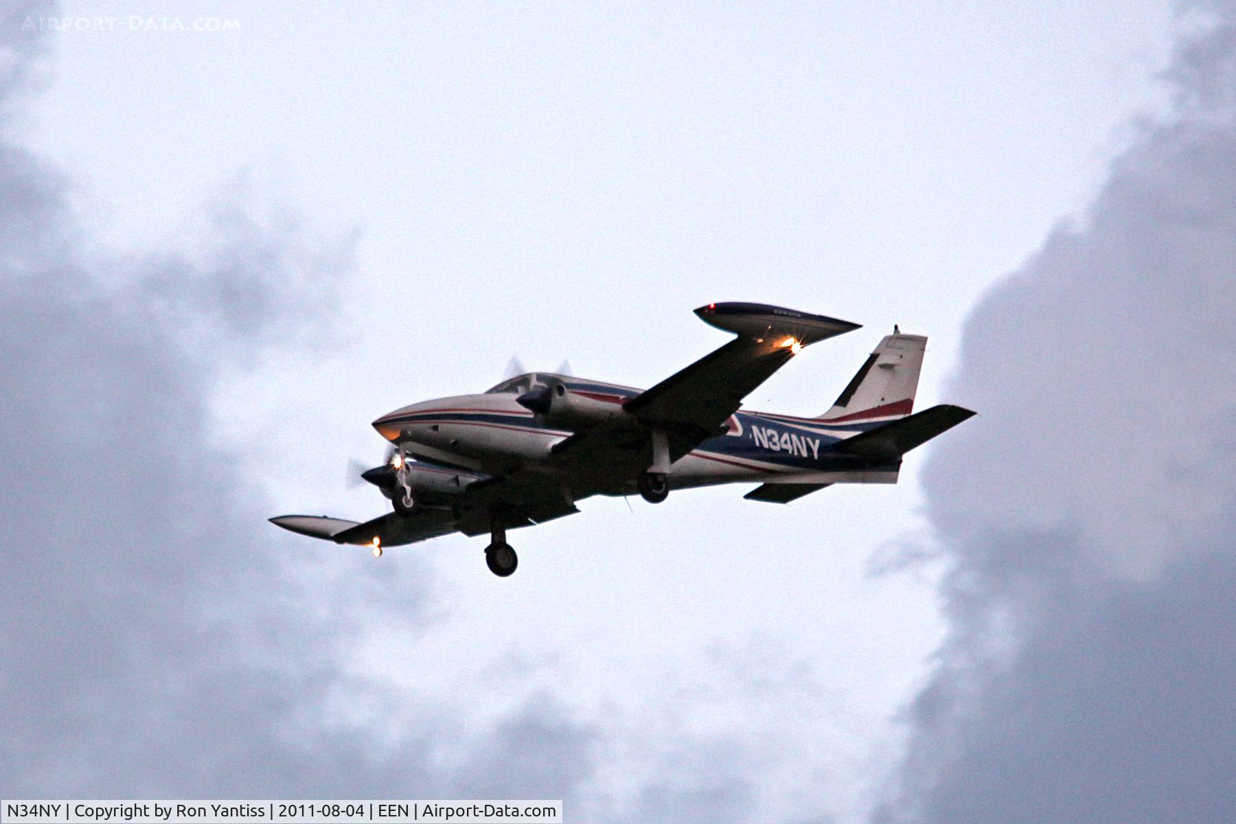 N34NY, 1973 Cessna 340 C/N 340-0196, On final approach to Dillant-Hopkins Airport, Keene, NH runway 02 at 6:52 pm.