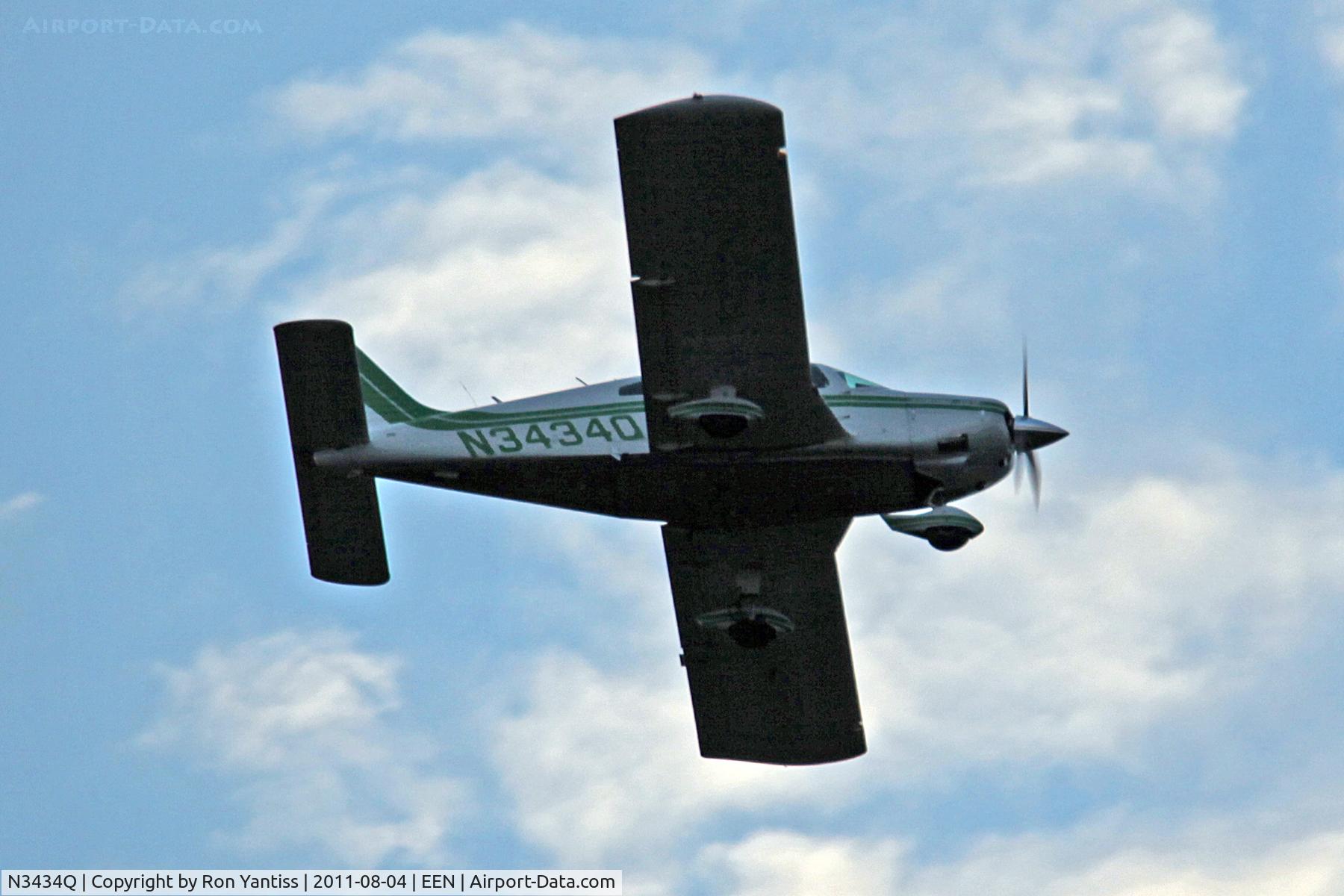 N3434Q, Piper PA-28-235 C/N 28-7710032, Downwind left turn at base for runway 02, Dillant-Hopkins Airport, Keene, NH at 6:37 pm.