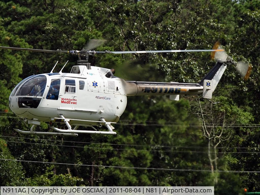 N911AG, 1990 MBB Bo-105S C/N S-843, Leaving Hammonton N81