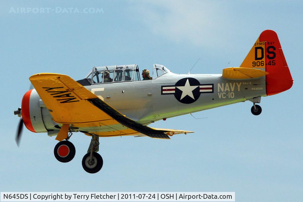N645DS, 1944 North American SNJ-5 Texan Texan C/N 88-17678, 1944 North American SNJ-5, c/n: 88-17678 ex Bu85817 arriving at 2011 Oshkosh