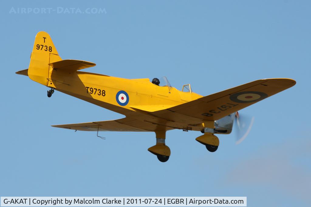 G-AKAT, 1940 Miles M14A Hawk Trainer 3 C/N 2005, Resident aircraft Miles M14A Hawk Trainer 3 performs at Breighton Airfield's Wings & Wheels Weekend, July 2011.
