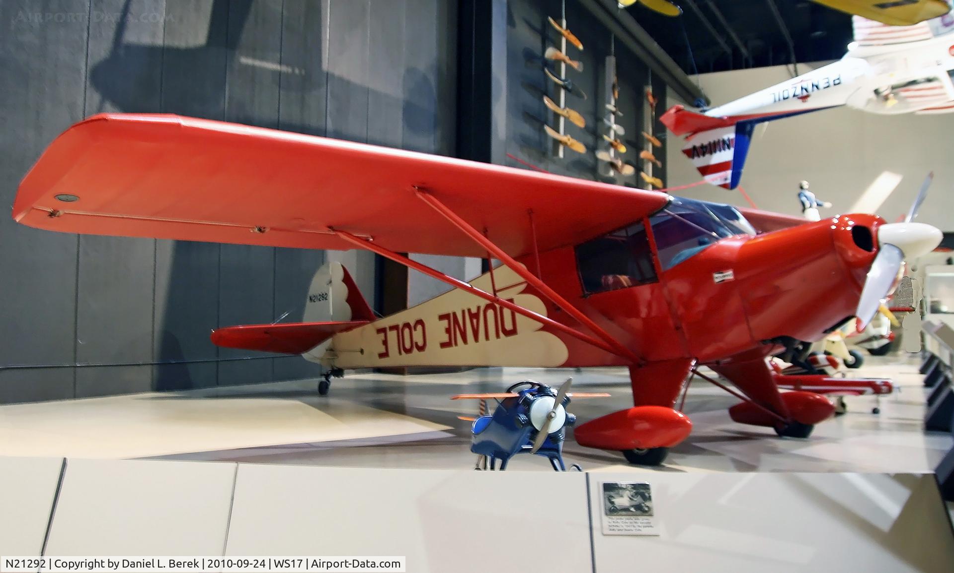 N21292, 1938 Taylorcraft BC C/N 1086, No, there is nothing wrong with this photo - the pilot's name on this 1938 Taylorcraft was deliberately painted upside-down - or, rather, right-side-up, when the pilot is flying in his usual attitude.