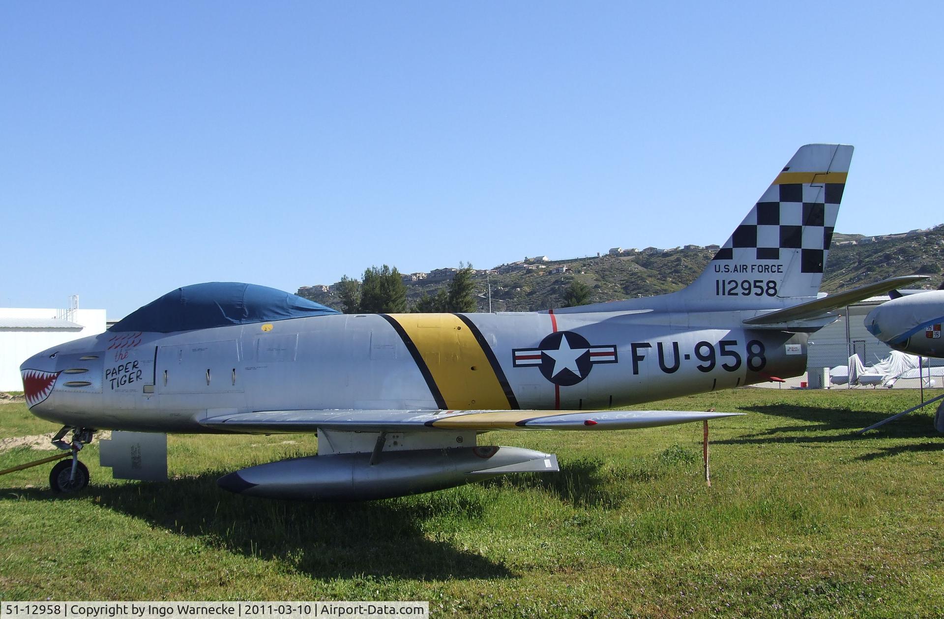 51-12958, 1951 North American F-86F Sabre C/N 172-249, North American F-86F Sabre at the San Diego Air & Space Museum's Gillespie Field Annex, El Cajon CA