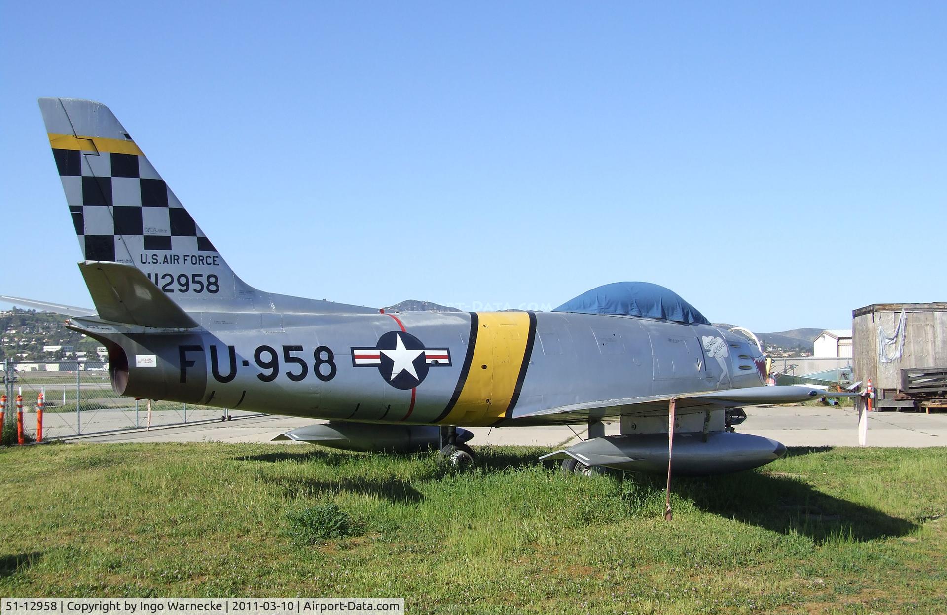 51-12958, 1951 North American F-86F Sabre C/N 172-249, North American F-86F Sabre at the San Diego Air & Space Museum's Gillespie Field Annex, El Cajon CA