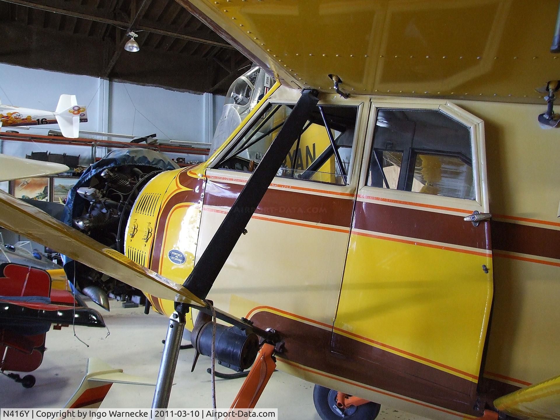 N416Y, 1930 Stinson SM-8A Junior C/N 4251, Stinson SM-8A Detroiter Jr. at the San Diego Air & Space Museum's Gillespie Field Annex, El Cajon CA