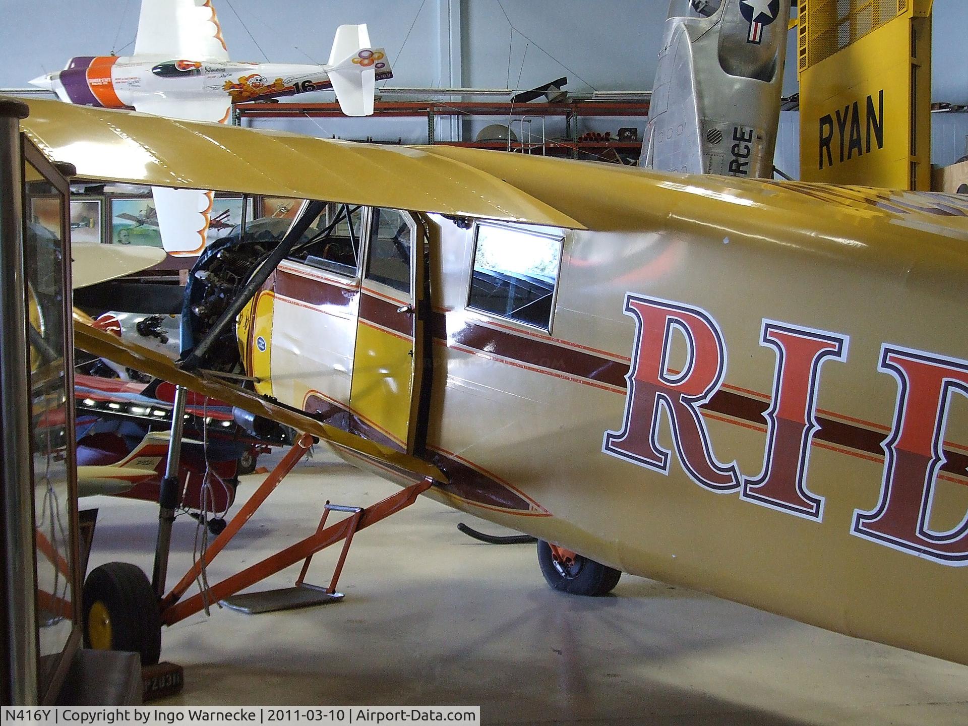 N416Y, 1930 Stinson SM-8A Junior C/N 4251, Stinson SM-8A Detroiter Jr. at the San Diego Air & Space Museum's Gillespie Field Annex, El Cajon CA