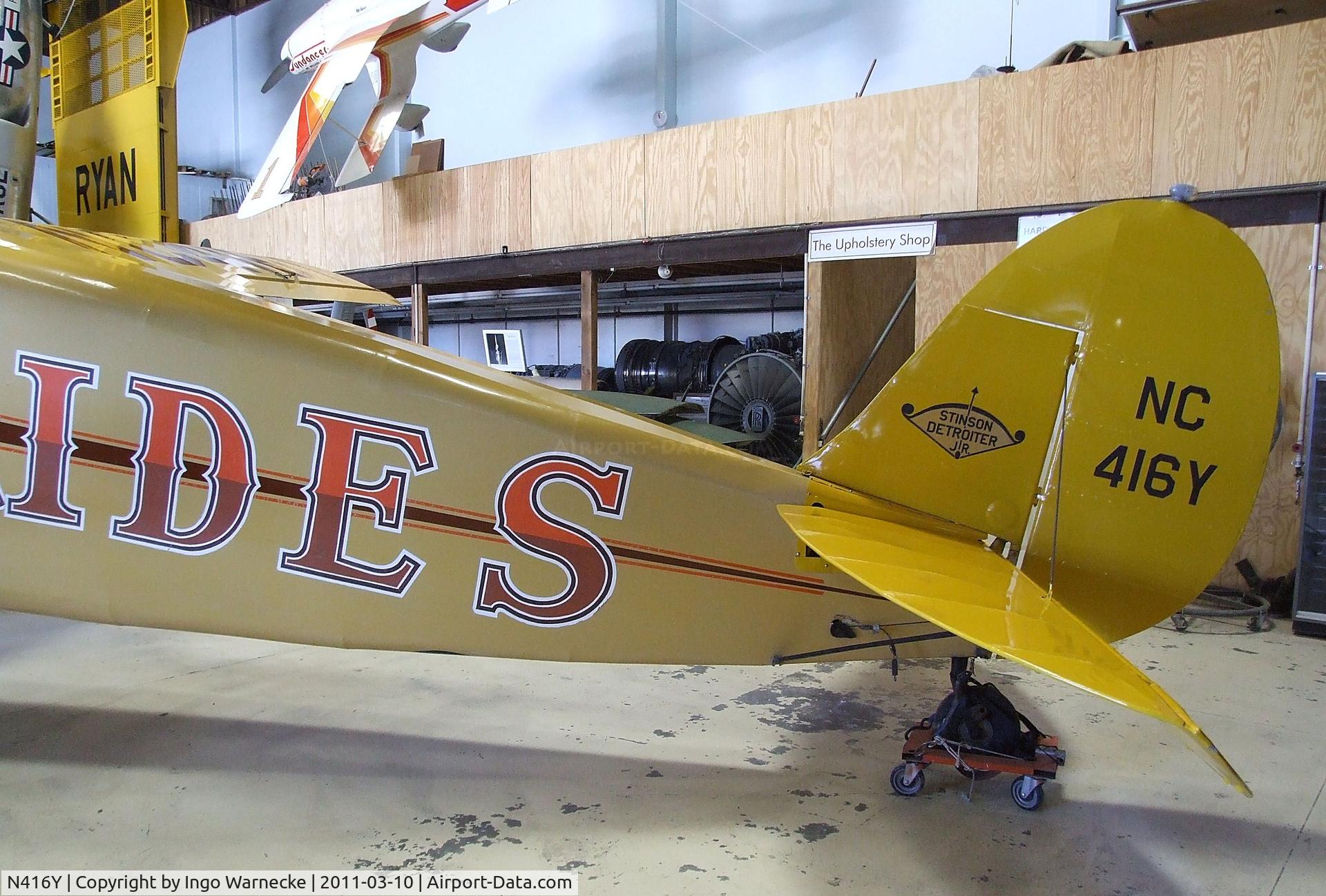 N416Y, 1930 Stinson SM-8A Junior C/N 4251, Stinson SM-8A Detroiter Jr. at the San Diego Air & Space Museum's Gillespie Field Annex, El Cajon CA
