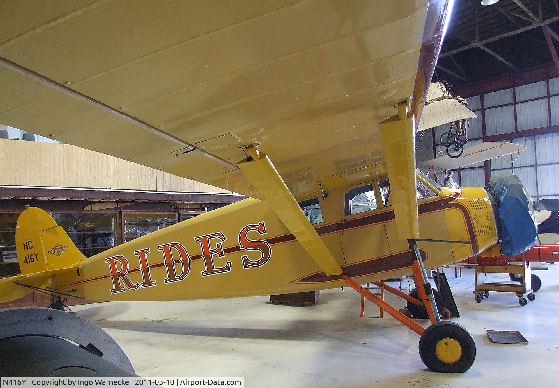 N416Y, 1930 Stinson SM-8A Junior C/N 4251, Stinson SM-8A Detroiter Jr. at the San Diego Air & Space Museum's Gillespie Field Annex, El Cajon CA