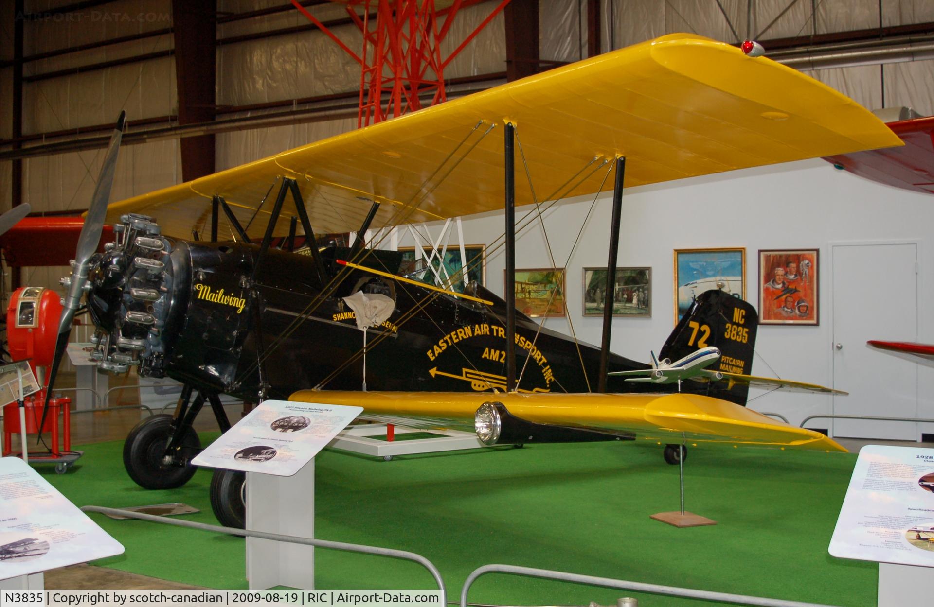 N3835, 1927 Pitcairn PA-5 Mailwing C/N 9, 1927 Pitcairn Mailwing PA-5 at the Virginia Aviation Museum, Richmond International Airport, Richmond, VA