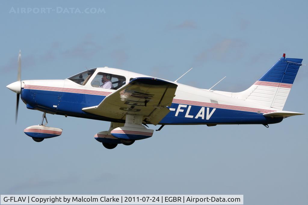 G-FLAV, 1980 Piper PA-28-161 Warrior ll C/N 28-8016283, Piper PA-28-161 Cherokee Warrior II leaves after Breighton Airfield's Wings & Wheels Weekend, July 2011.
