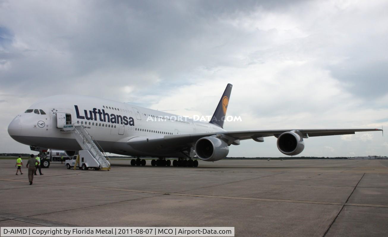 D-AIMD, 2010 Airbus A380-841 C/N 048, MIA weather diversion brought this giant to Orlando.  Had to get some close ups