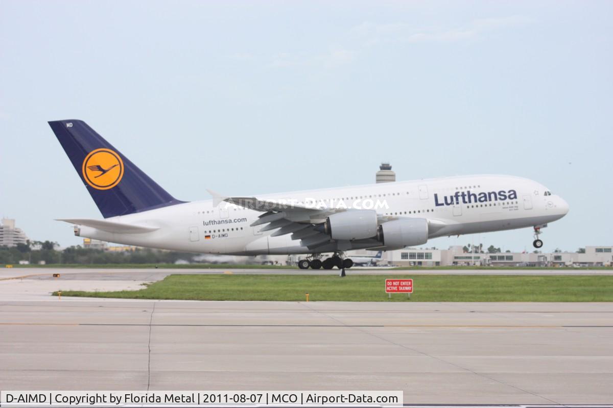 D-AIMD, 2010 Airbus A380-841 C/N 048, This is only the second time that an A380 has come to MCO, hopefully we will see more in the future with Virgin Atlantic ordering some, and we get 4 fully loaded Virgin flights a day with 5 on Saturdays.  Lufthansa flies A340-600s here normally with 747-4