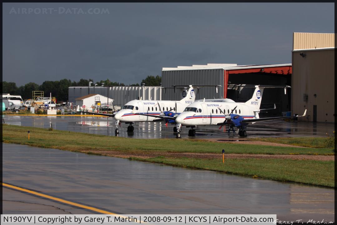 N190YV, 1995 Beech 1900D C/N UE-190, In Cheyenne, just repositioned from Florida for Great Lakes. Sitting next to N178YV, and N218YV's elevator is visible in the back. Taken from N231YV.
