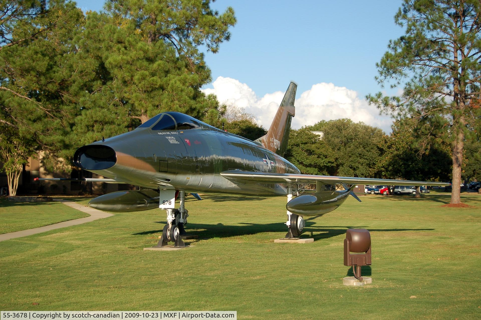 55-3678, 1956 North American F-100D Super Sabre C/N 223-360, 1956 North American F-100D Super Sabre on display at Maxwell AFB, Montgomery, AL