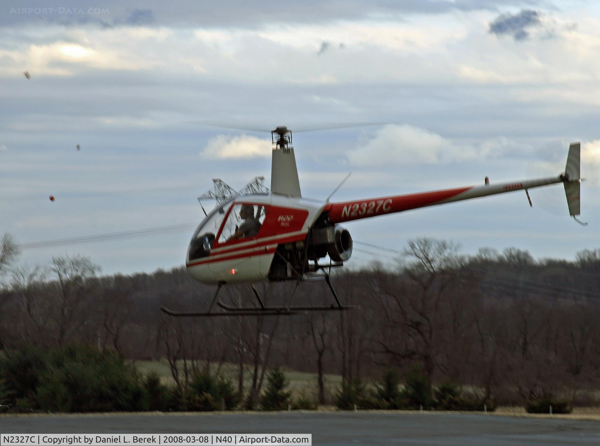 N2327C, 1991 Robinson R22 Beta C/N 2020, Hovering at Sky Manor Airport, Pittstown, NJ.
