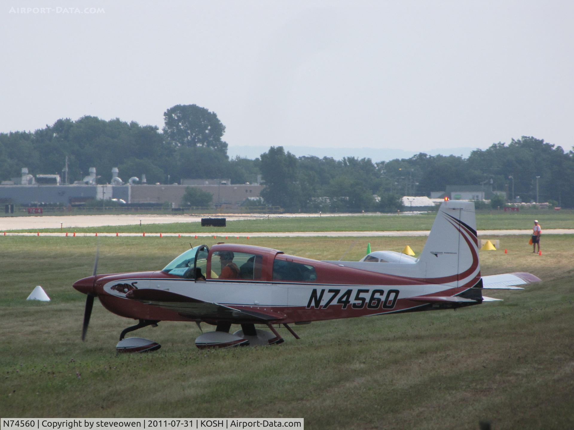 N74560, 1976 Grumman American AA-5B Tiger C/N AA5B-0251, Leaving the General aircraft camp grounds after the EAA airshow 2011