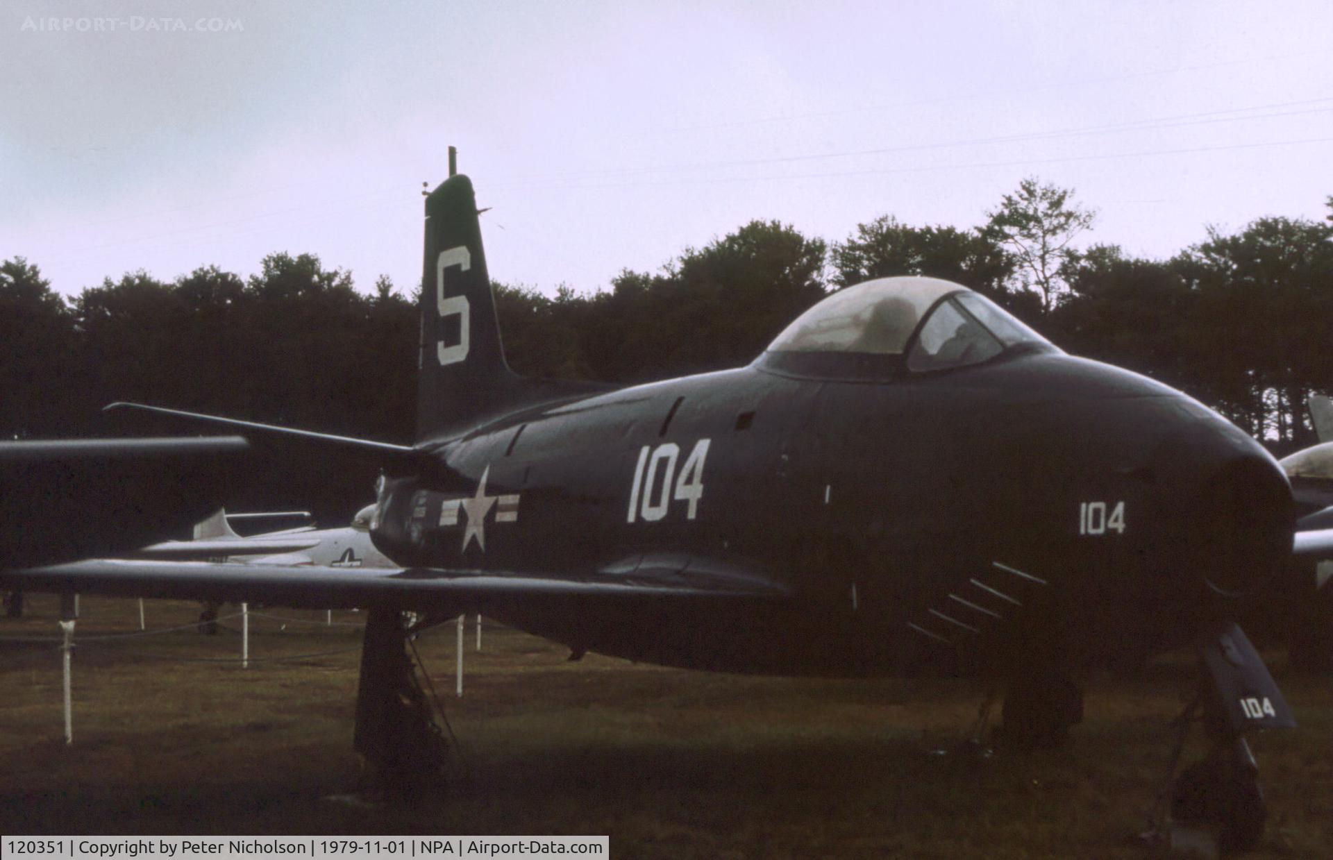 120351, 1948 North American FJ-1 Fury C/N 141-38403, FJ-1 Fury of Fighter Squadron VF-51 as displayed at the Pensacola Naval Air Museum in November 1979.