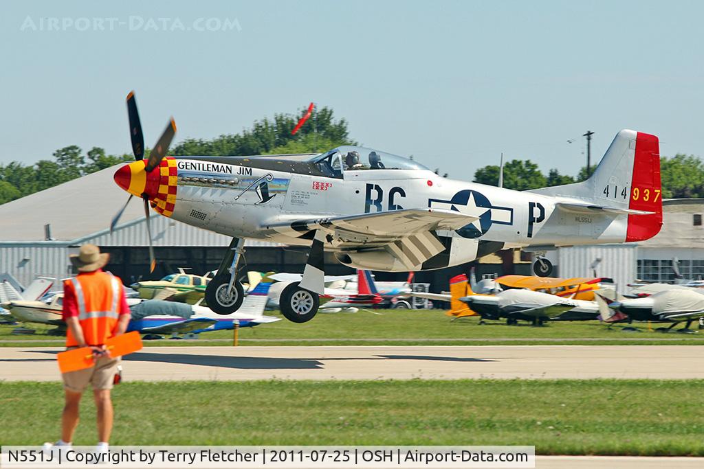 N551J, 1957 North American P-51D Mustang C/N 44-74230, 1957 North American/aero Classics P-51D, c/n: 44-74230 landing at 2011 Oshkosh