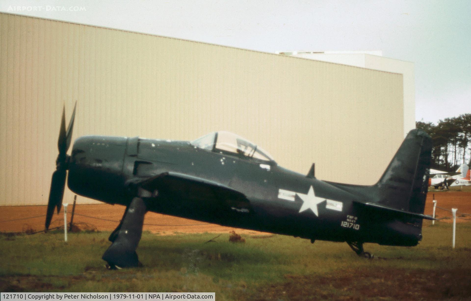 121710, Grumman F8F-2P Bearcat C/N D.1085, F8F-2P Bearcat on display at the Pensacola Naval Aviation Museum in November 1979.