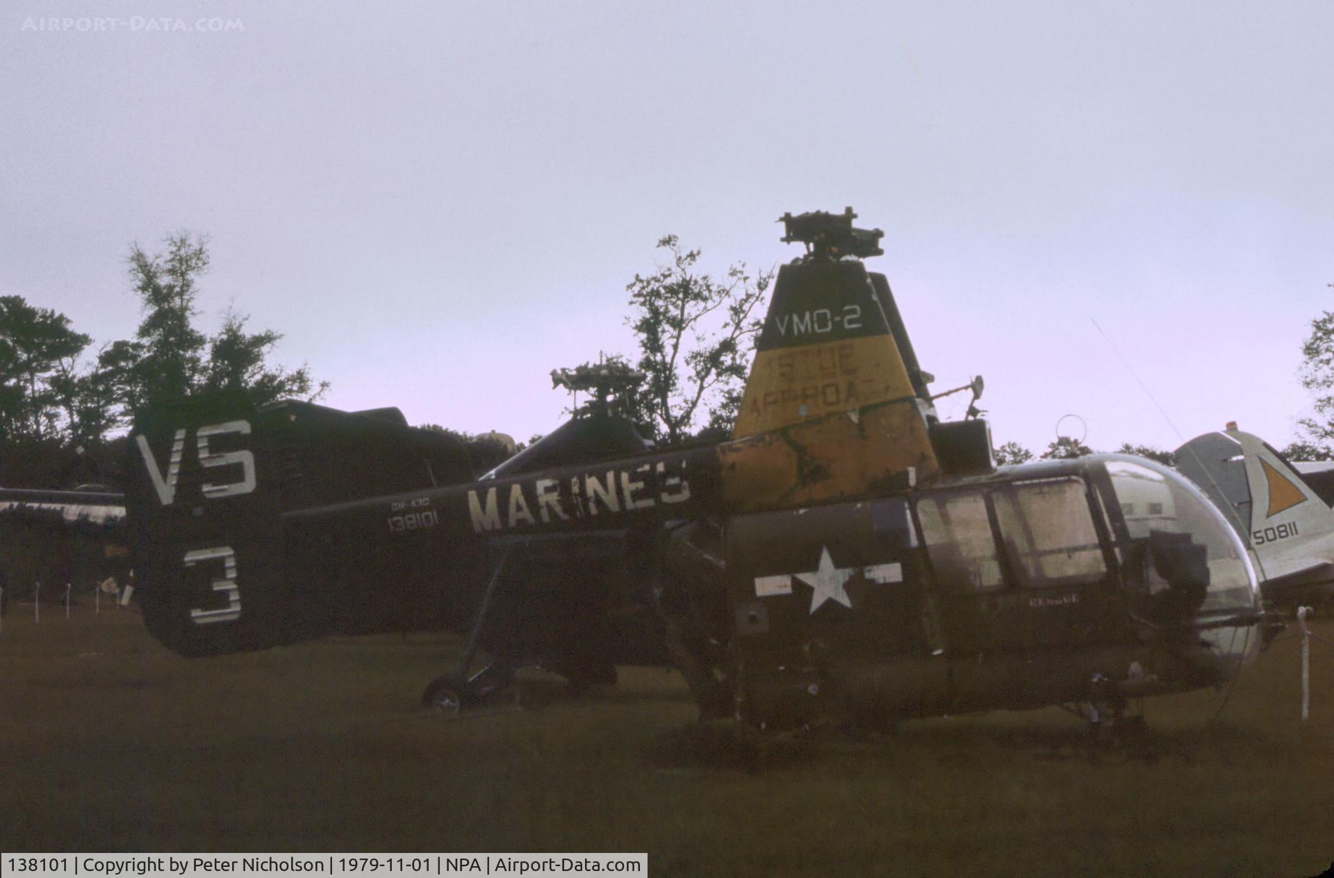 138101, Kaman OH-43D C/N Not found 138101, US Marine Corps Kaman OH-43D Huskie of VMO-2 Squadron on display at the Pensacola Naval Aviation Museum in November 1979.