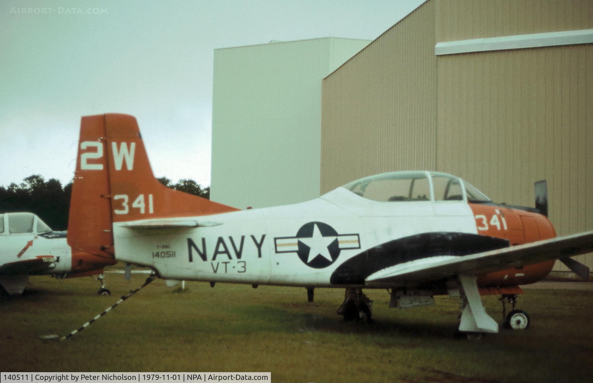 140511, 1956 North American T-28C Trojan Trojan C/N 226-88, T-28C Trojan of Training Squadron VT-3 on display at the Pensacola Naval Aviation Museum in November 1979.