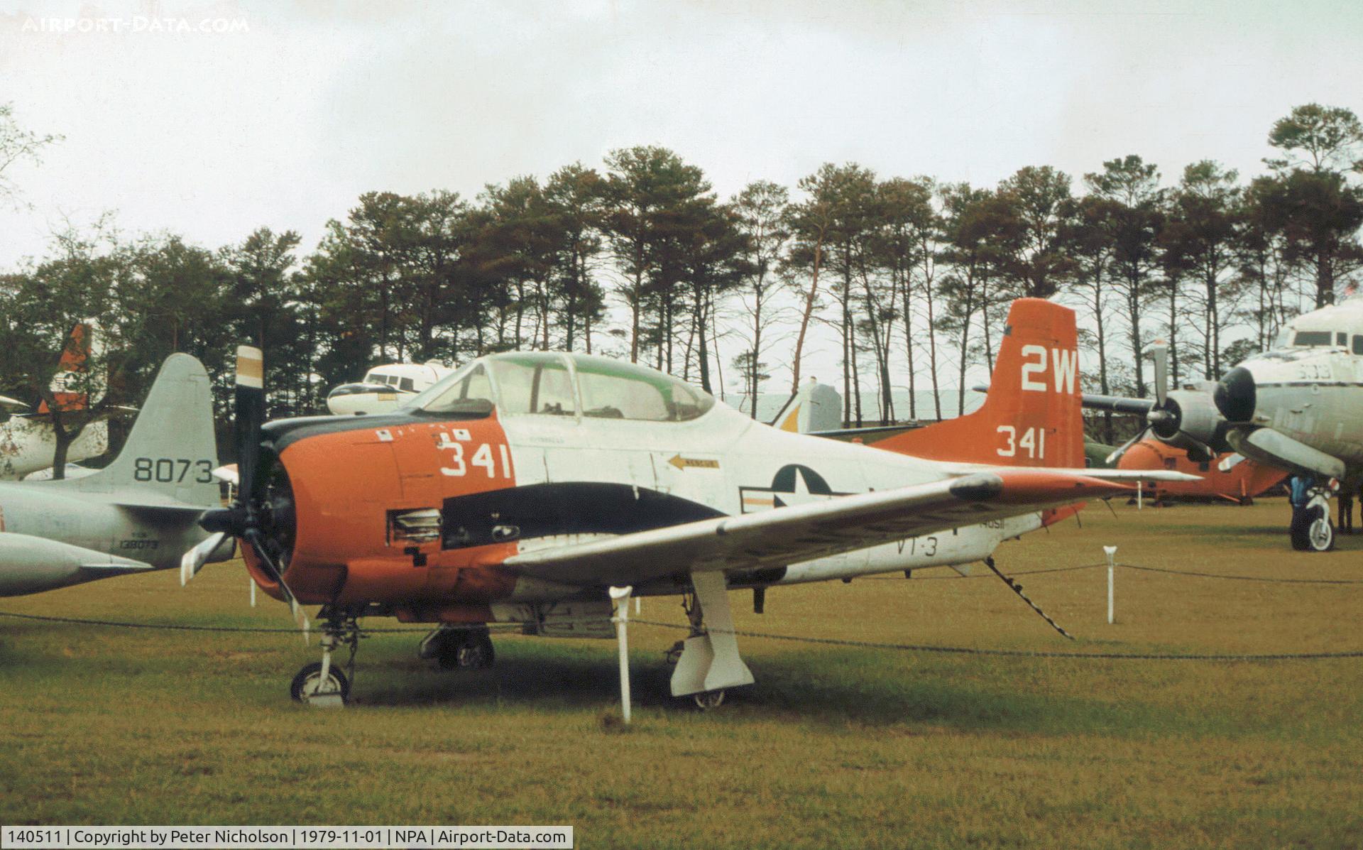 140511, 1956 North American T-28C Trojan Trojan C/N 226-88, Another view of this T-28C Trojan of Training Squadron VF-3 on display at the Pensacola Naval Aviation Museum in November 1979.