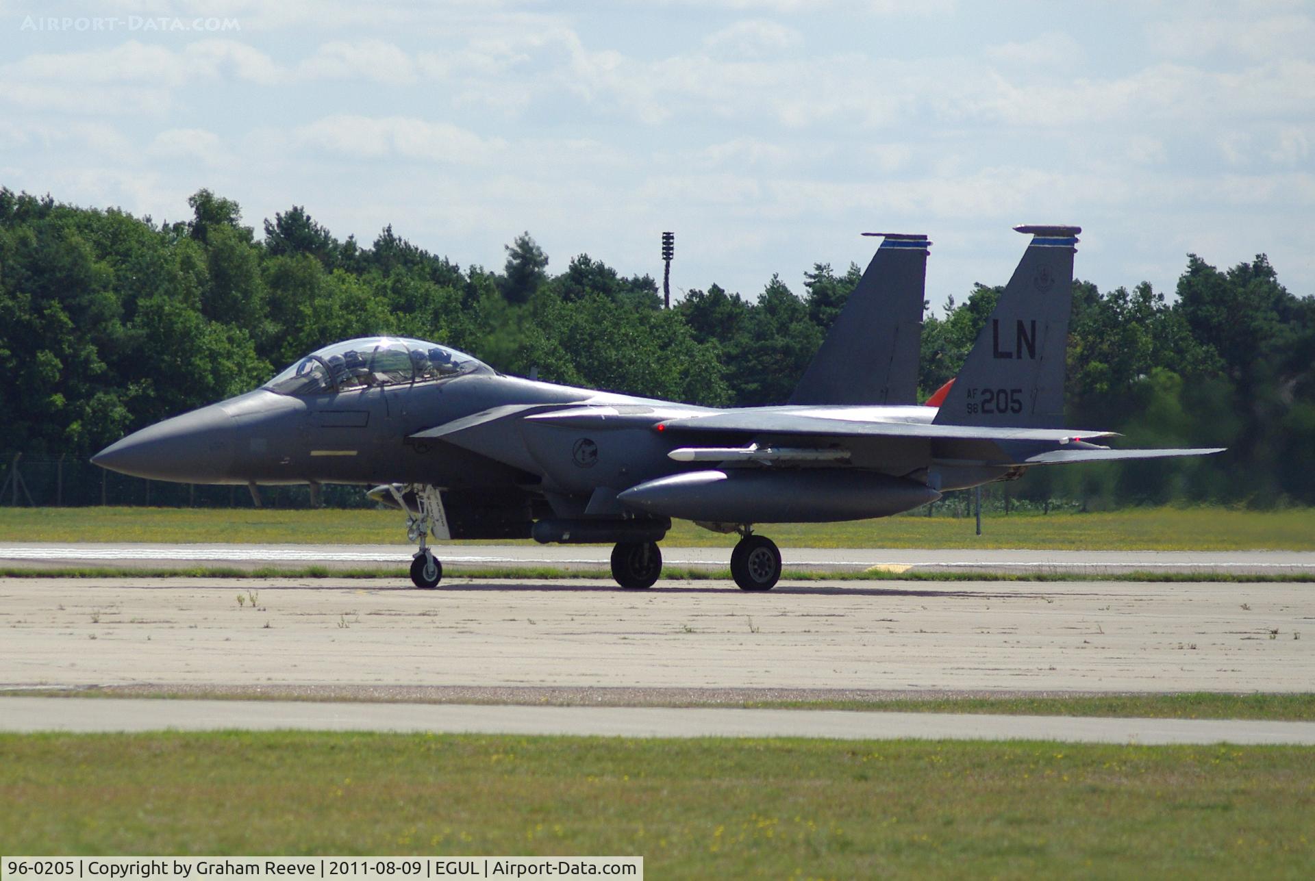 96-0205, 1996 McDonnell Douglas F-15E Strike Eagle C/N 1343/E215, About to depart.