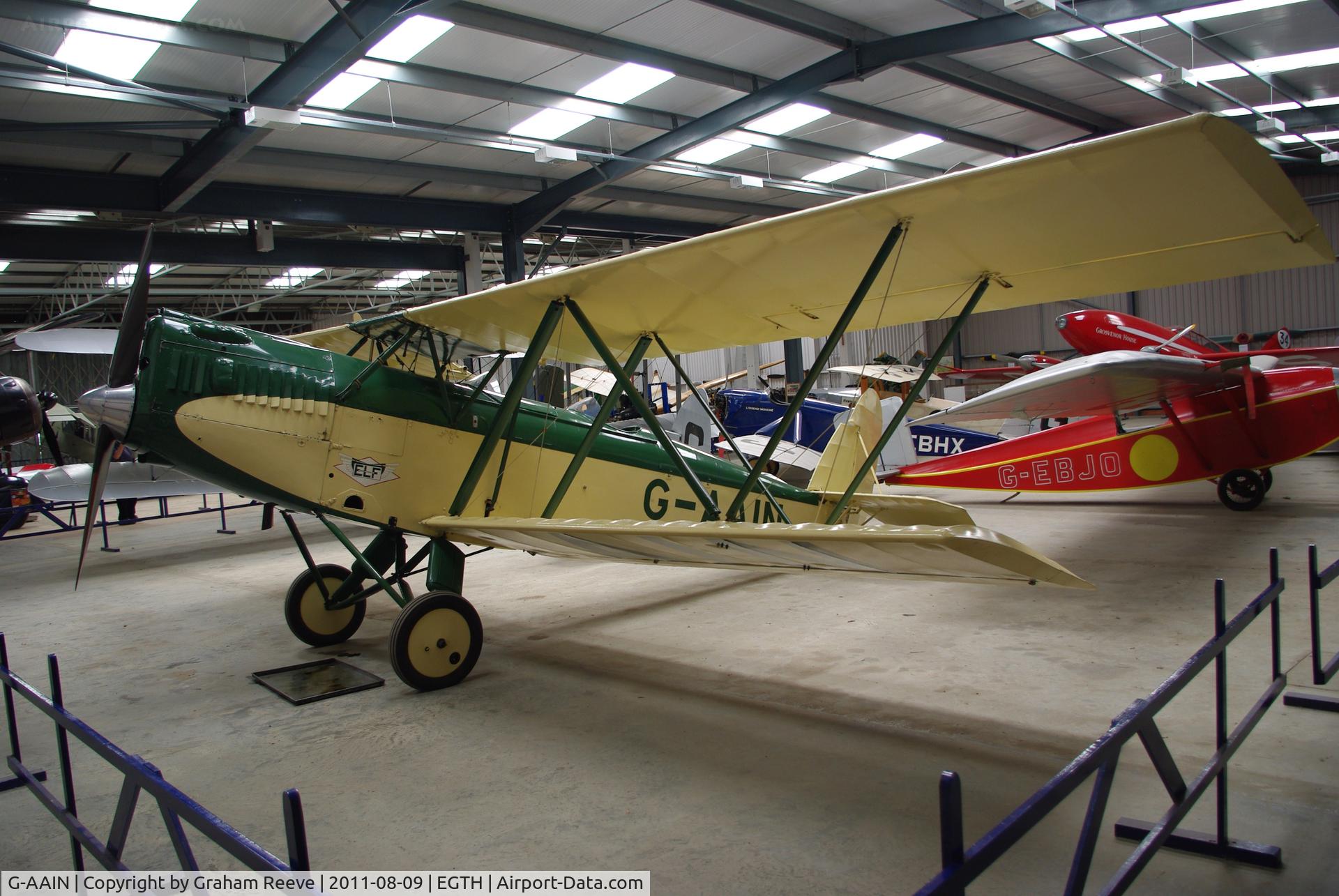 G-AAIN, 1934 Parnall Elf II C/N J.6, On display.