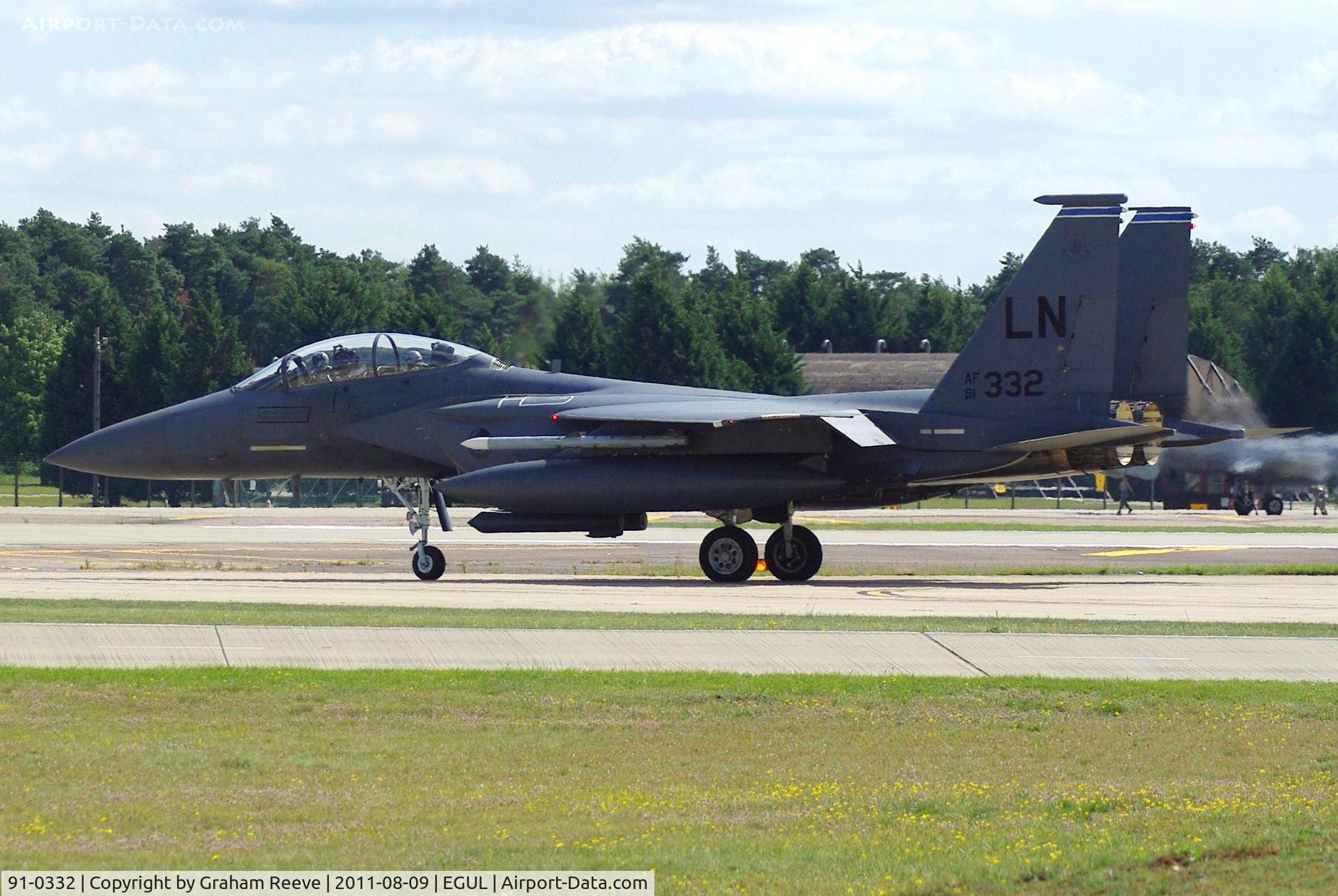 91-0332, 1991 McDonnell Douglas F-15E Strike Eagle C/N 1239/E197, About to take off.
