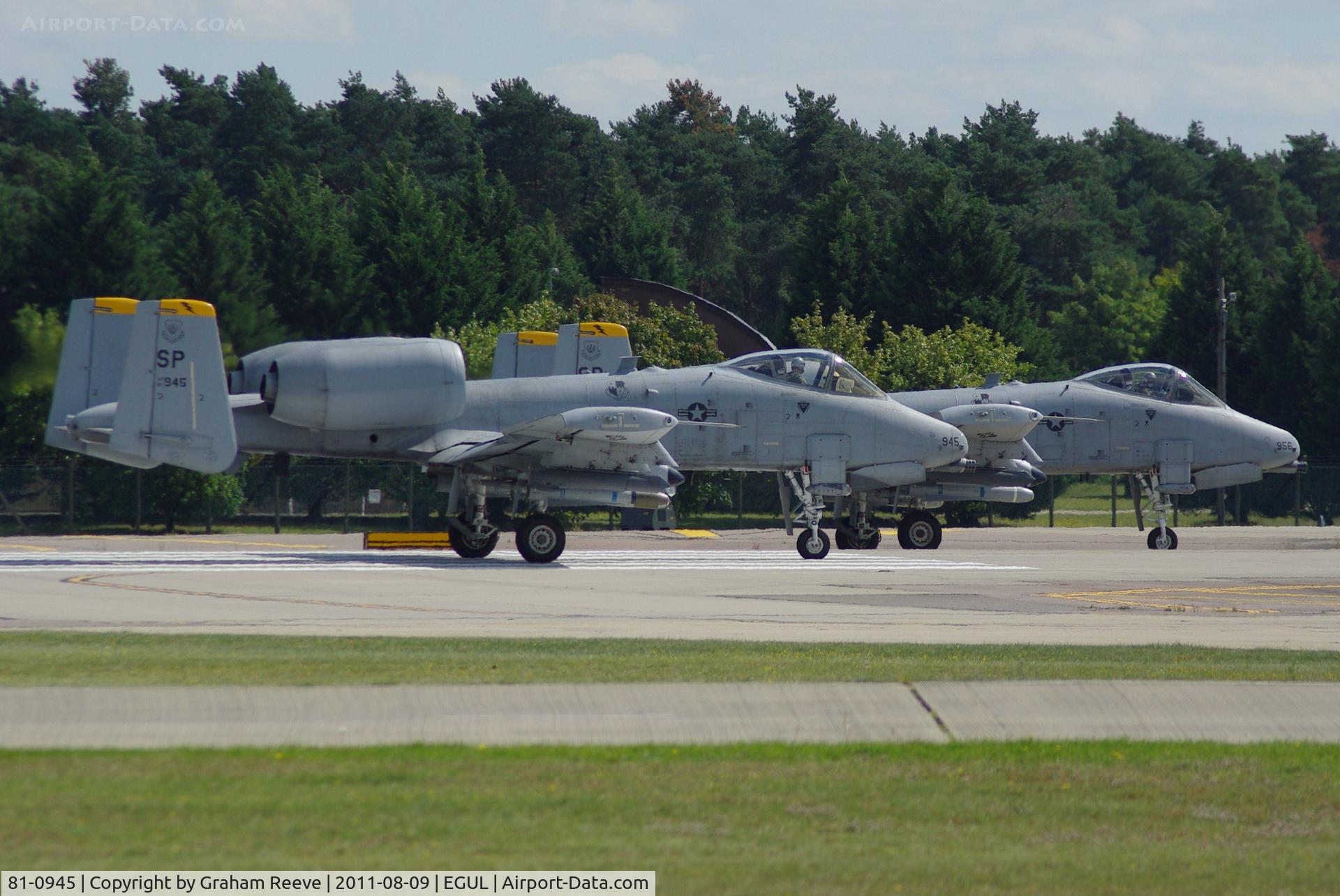 81-0945, 1981 Fairchild Republic A-10A Thunderbolt II C/N A10-0640, Ready to take off along side 81-0956.