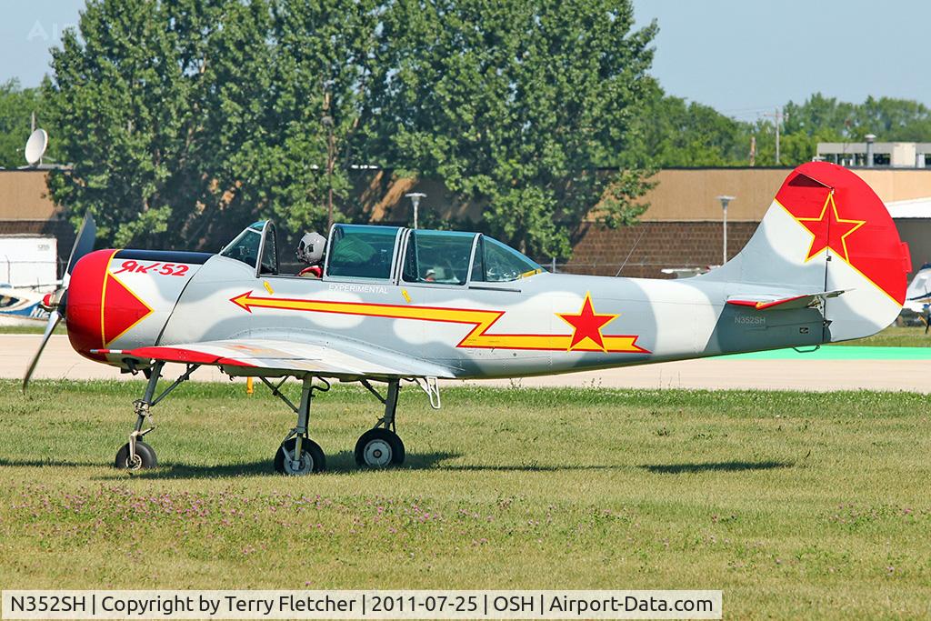 N352SH, 1985 Yakovlev (Aerostar) Yak-52 C/N 855704, 1985 Aerostar S A YAK-52, c/n: 855704 at 2011 Oshkosh