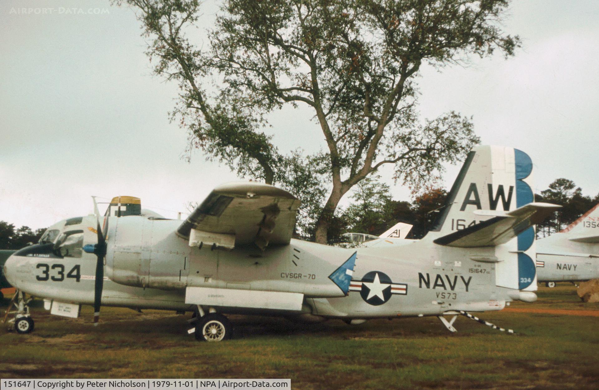 151647, Grumman S-2E Tracker C/N 180C, S-2E Tracker of Anti-Submarine Squadron VS-73 as displayed at the Pensacola Naval Aviation Museum in November 1979.